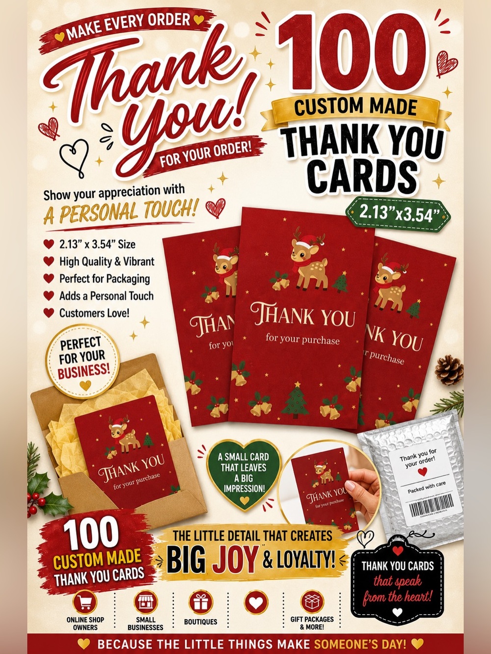 100 Custom Made Thank You Cards